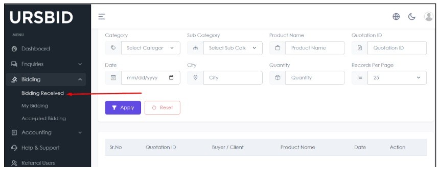 receive bid on URSBID