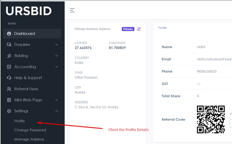 Manage Profile on URSBID